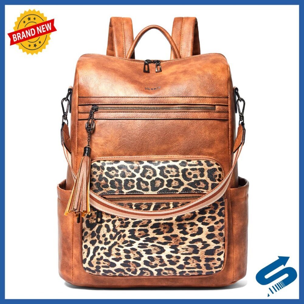 Large Leather Laptop Backpack Purse Travel Carry On Water Resistant Casual